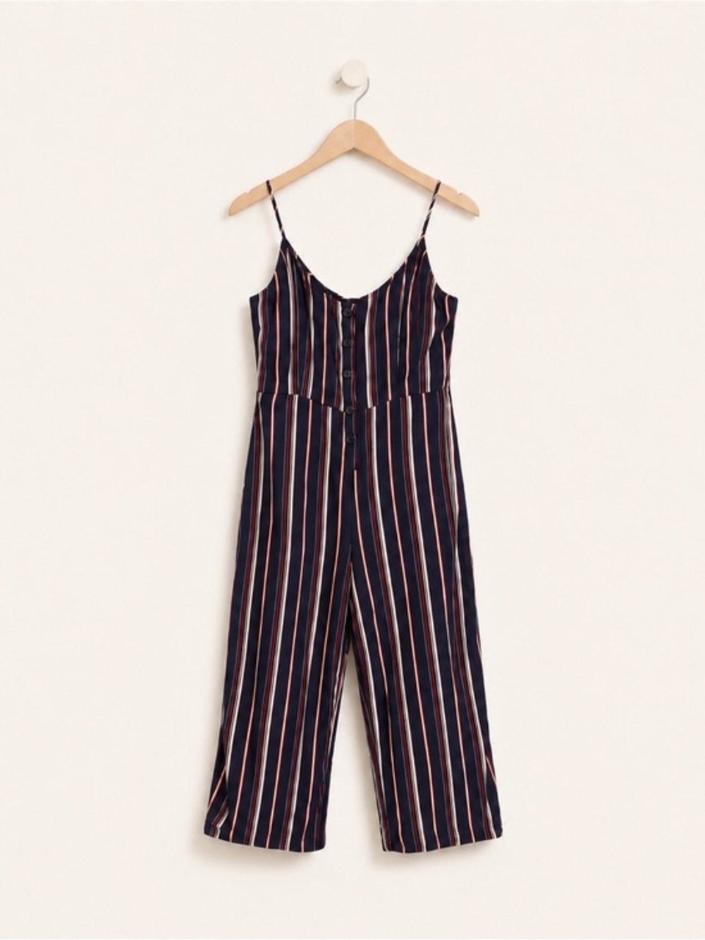 Striped Cropped Jumpsuit – Navy Red White Wide Leg